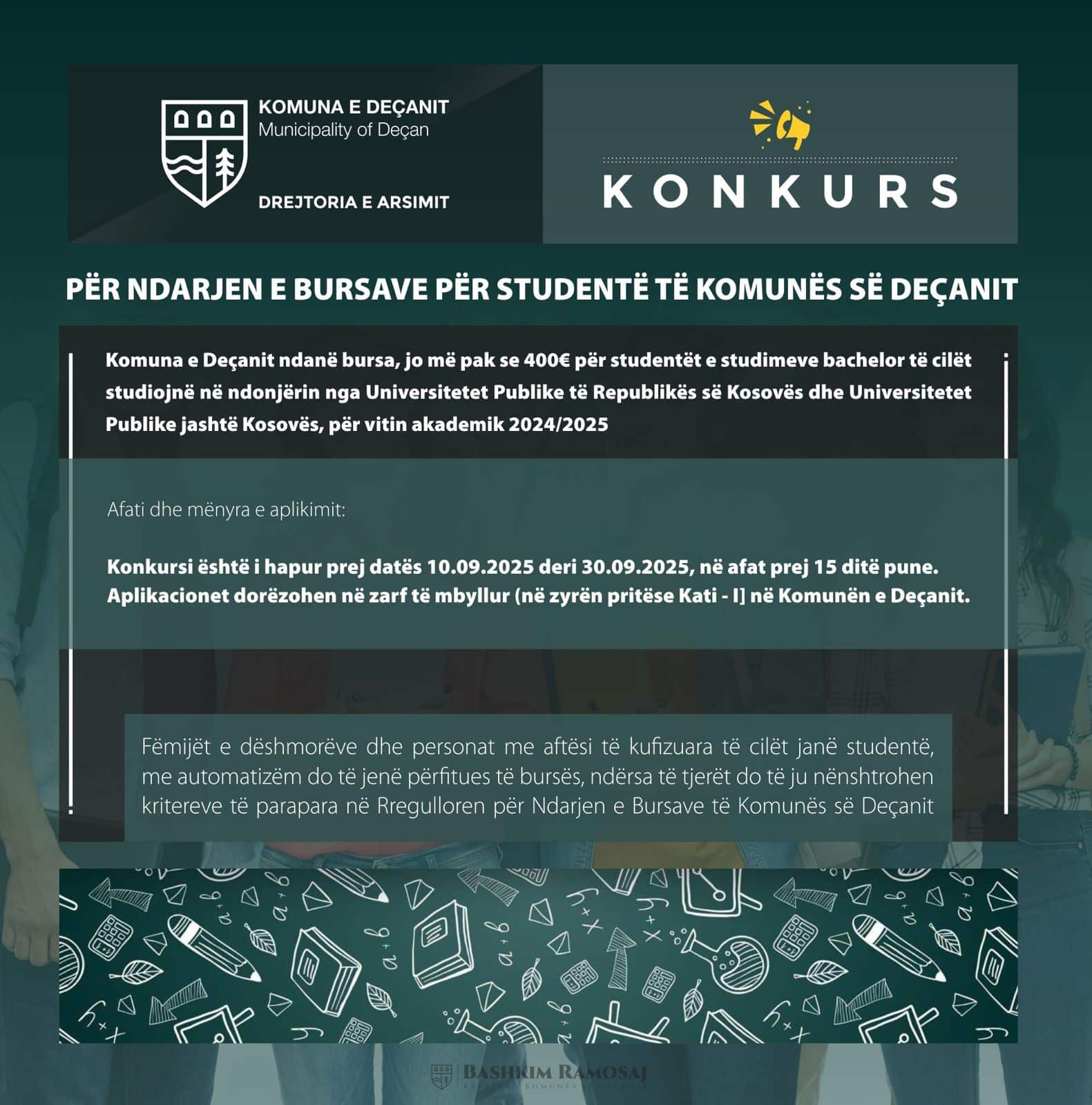 Thirrje – Për Ndarjen e Bursat pët Studentë të Komunës së Deçanit